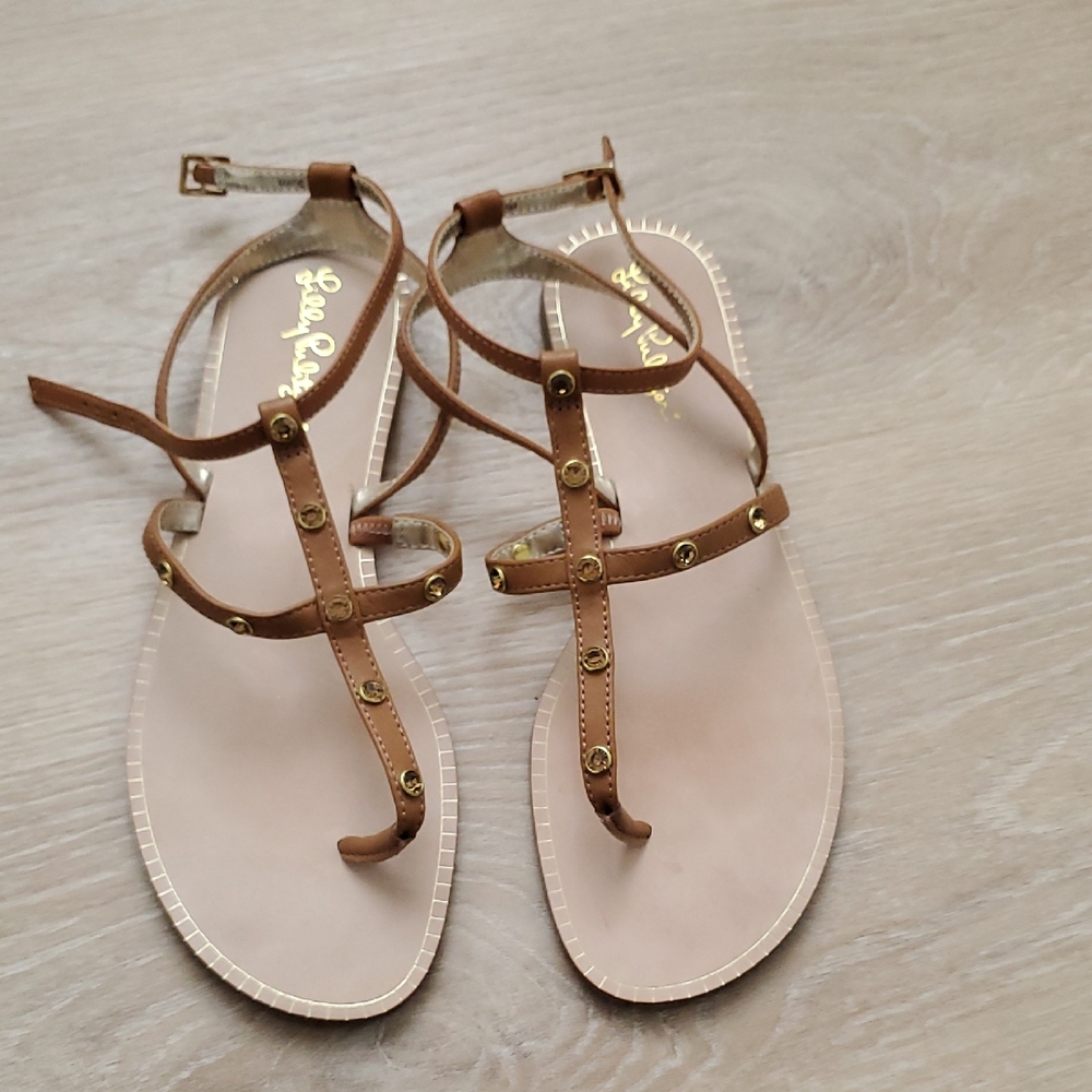Lilly Pulitzer Neutral Rhinstone Ankle Strap Sandals Sz8.5